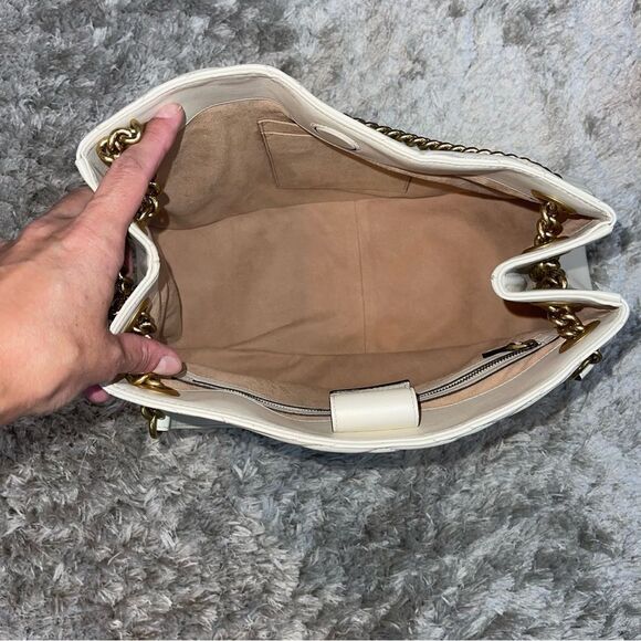 Gucci Marmont Chevron Large Leather Chain Strap Tote Bag in Natural White Ivory - Picture 6 of 17